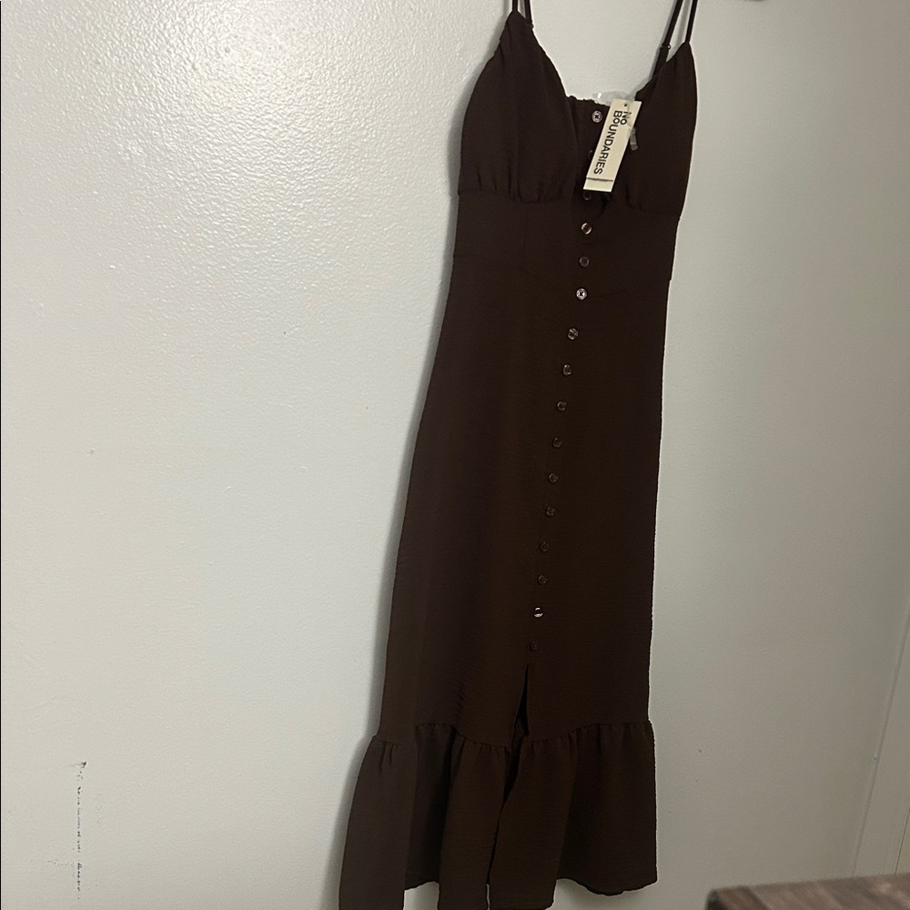 No Boundaries Chocolate Button-Front Midi Dress